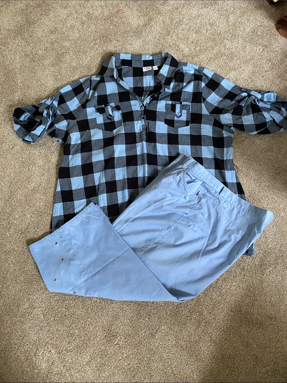 Plus Size 26W Blue Buffalo Plaid Tunic & Wide Leg Pants Set Casual Lounge Outfit